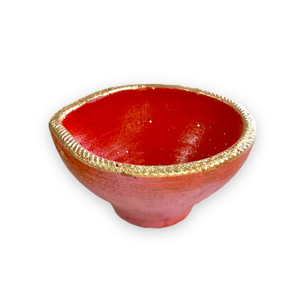 Clay Red Diya Small With Gold Rim