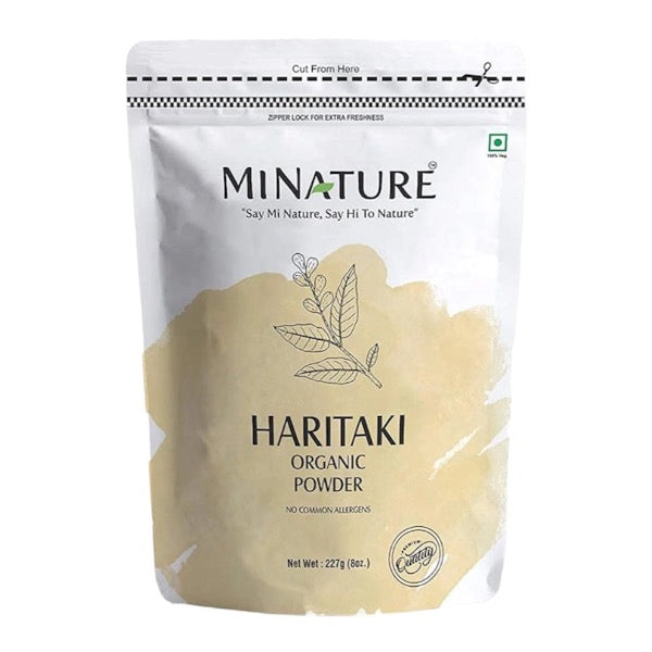 Minature Haritaki Organic Powder in white resealable bag