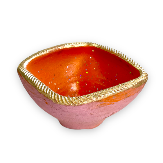 Clay Diya Red Colour Char Mukia Wth 4 Corners