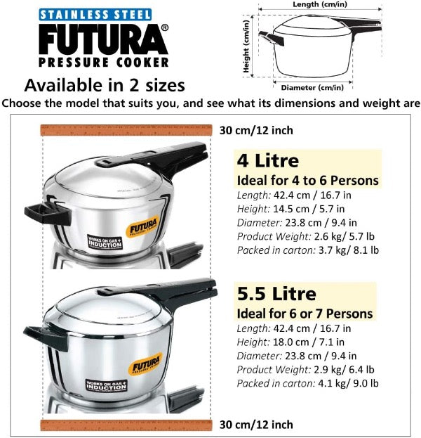 Futura Pressure Cooker Available Sizes