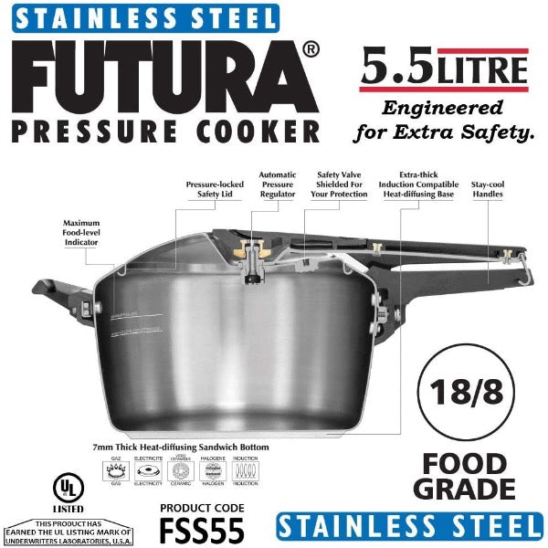 Hawkins Futura Induction Compatible Stainless Steel Pressure Cooker Structure